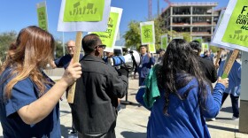 UC San Diego Health service and patient care workers with AFSCME Local 3299 picket in protest of what they call unfair contract negotiations, Wednesday, La Jolla, Calif., March 20, 2024