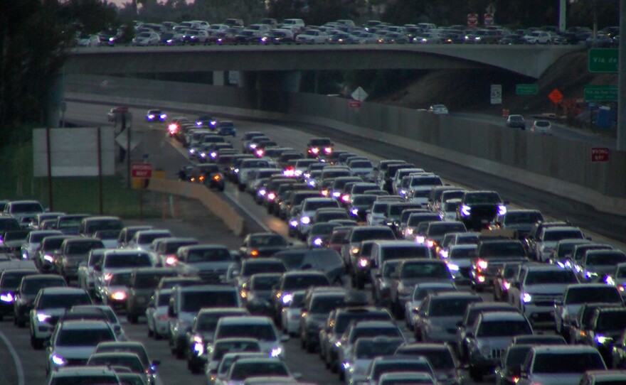 Southbound border traffic brings Interstate 5 and Interstate 805 to a halt in this undated photo. Cross-border commuters say traffic going into Tijuana is worse than ever. Some wait more than two hours to cross into Mexico.