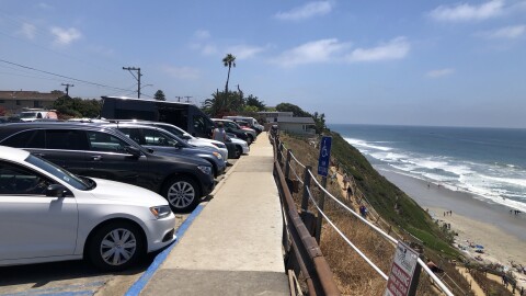 Crowds gather at Leucadia State Beach in Encinitas, California. July 3, 2020. 