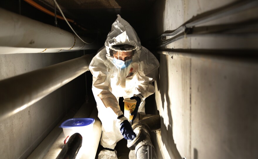 Colorado College hasn't yet invested in a 24-hour pump like CSU has. Andrea Bruder has to fetch the samples herself by crawling into dark, damp tunnels and waiting for a flush.