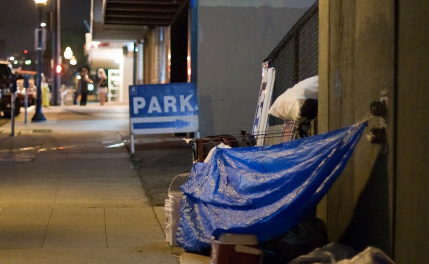 A makeshift homeless shelter in downtown San Diego.