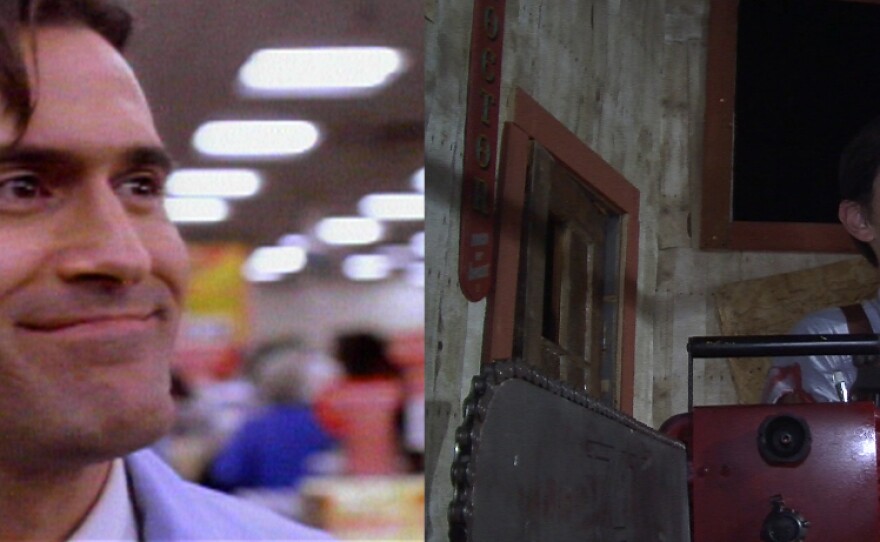 Bruce Campbell and Billy Blair playing Ash in two different production. The similarity is, well, groovy.