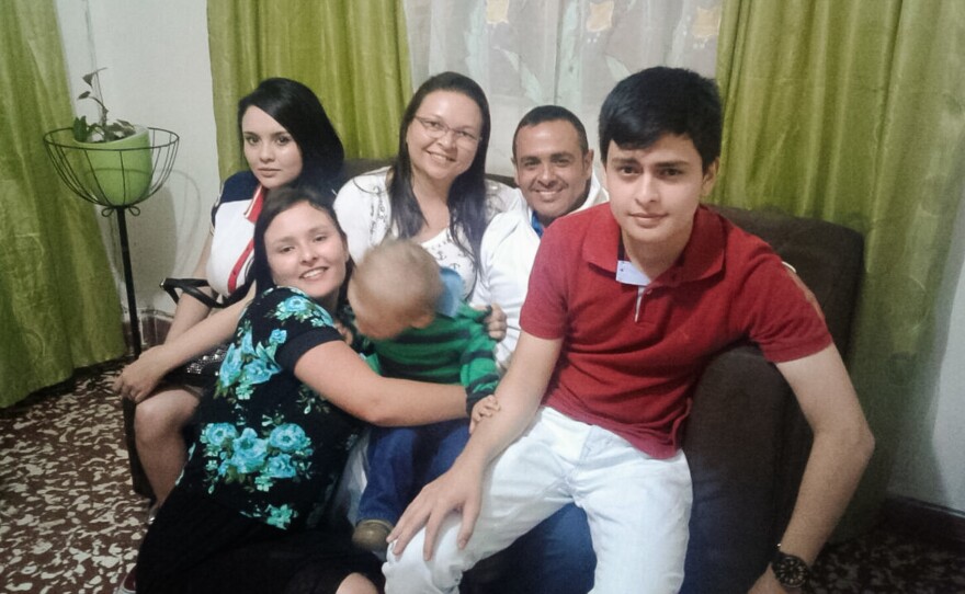 This is the last family photo taken before Ximena died. The 21-year-old is in the back row on the left, posing with her parents, her two siblings, Samuel and Saray, and Saray's son.