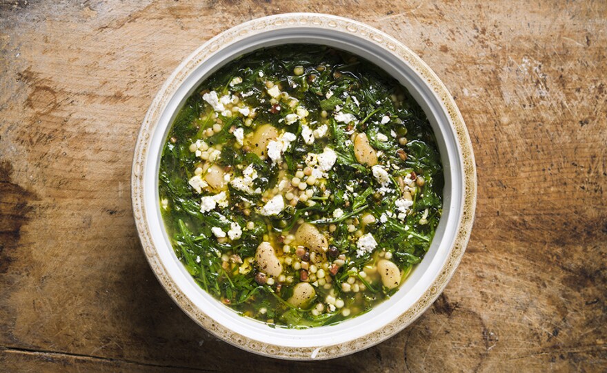 Sardinian Herb Soup with Fregola and White Beans.