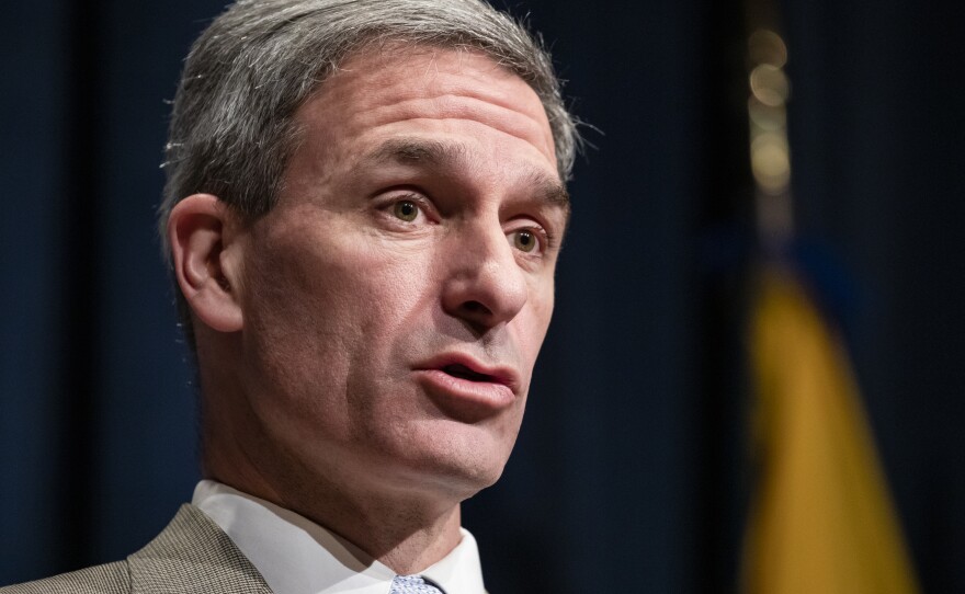 Ken Cuccinelli speaks on Feb. 7 in Washington. A federal judge said his appointment to lead U.S. Citizenship and Immigration Services was unlawful.