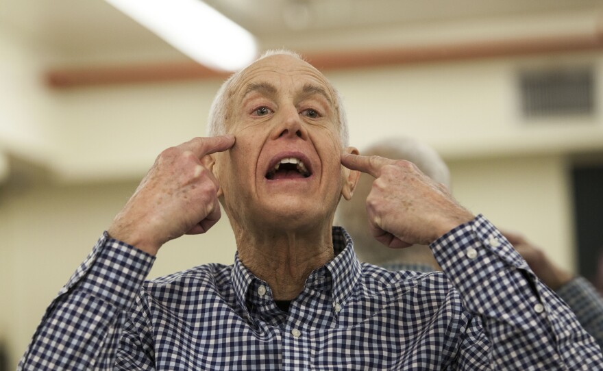 John David, 73, teaches an exercise class to seniors in New York City. His routine goes through every muscle, including those on the face.