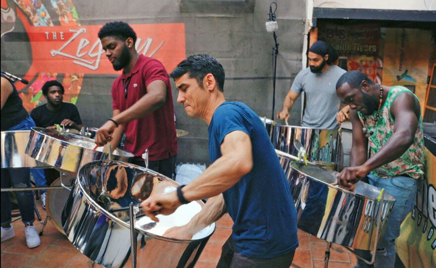 Andy Akiho performing on the steel drum with others as part of GREAT PERFORMANCES: NOW HEAR THIS "Andy Akiho Found (his) Sound”