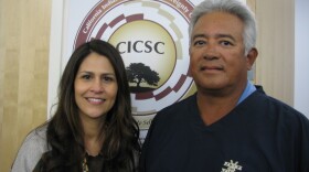 Joely Proudfit, Director of the new California Indian Culture and Sovereignty Center at Cal State San Marcos, with Chris Devers, former chair of the Pauma Band.