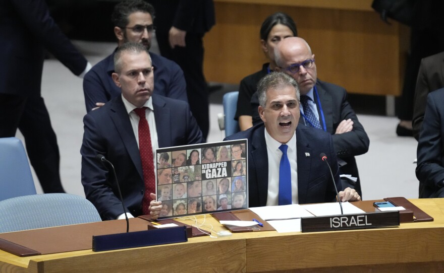 Israeli Foreign Minister Eli Cohen speaks during a Security Council meeting at United Nations headquarters on Tuesday.