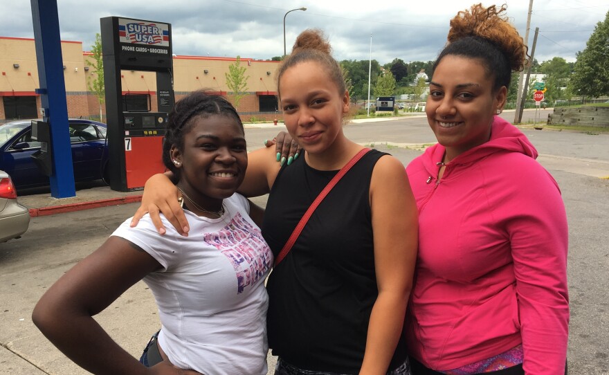 Dorothy Harper, center, with her cousin Shalonda Harper, left, and friend Jade Jackson, right.