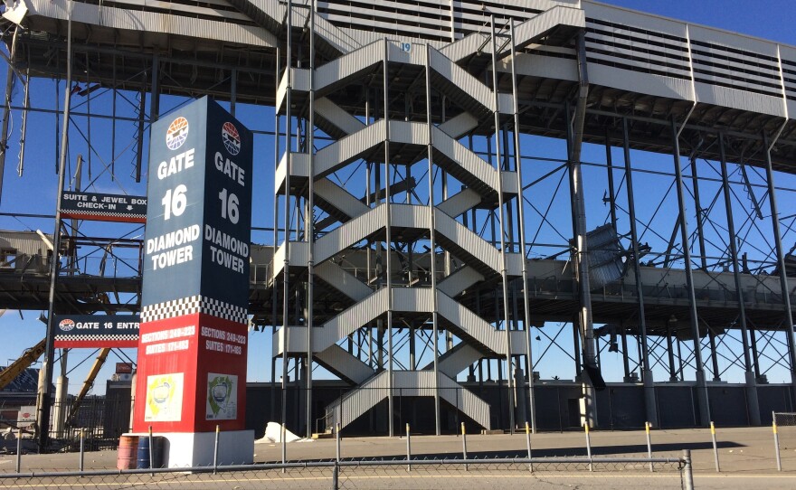 Construction crews are tearing down 41,000 seats at the Charlotte Motor Speedway.