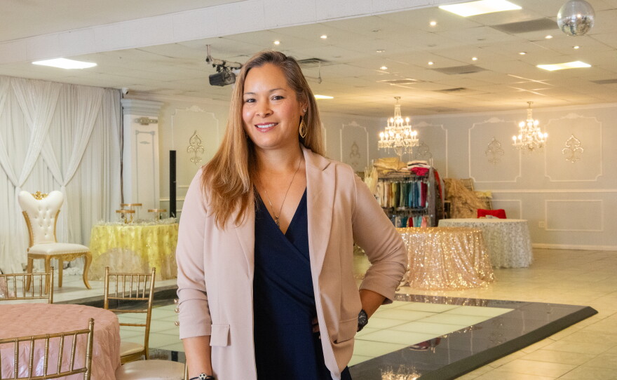 Tanya Castaneda manages Just Java Elegance Hall, one of the oldest quinceañera halls on Third Avenue, on April 30, 2026.