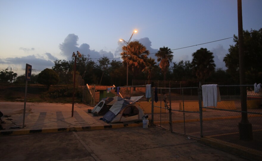 Tents belonging to migrants at the entrance to the Puerta Mexico international bridge in Matamoros, Tamaulipas state, Mexico, last week.