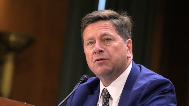 Jay Clayton testifies during a Senate Intelligence Committee confirmation hearing to be the next Director of National Intelligence on Capitol Hill, Wednesday, July 15, 2026, in Washington.
