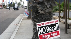 A sign opposing the recall of councilman Jerry Kern stands on an Oceanside street.
