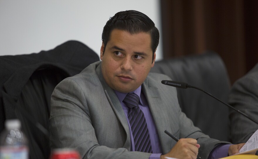 Antonio Martinez presides over a San Ysidro Board Meeting on Sept. 14, 2015. Elected in 2012, he’s the longest serving member of the current board.
