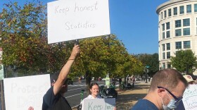 Supporters of Bureau of Labor Statistics employees join a rally outside the Labor Department on Friday, September 5, 2025, in Washington, D.C.