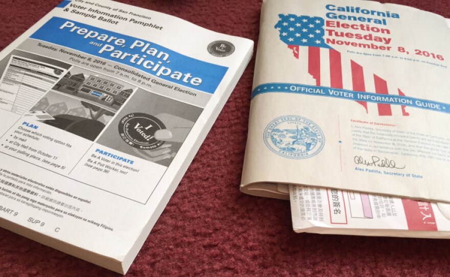 A sample ballot and California's official 2016 voter information guide.