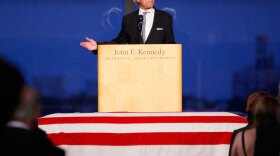Joseph P. Kennedy, son of Robert F. Kennedy, addresses mourners at the memorial service for his uncle Edward in Boston.
