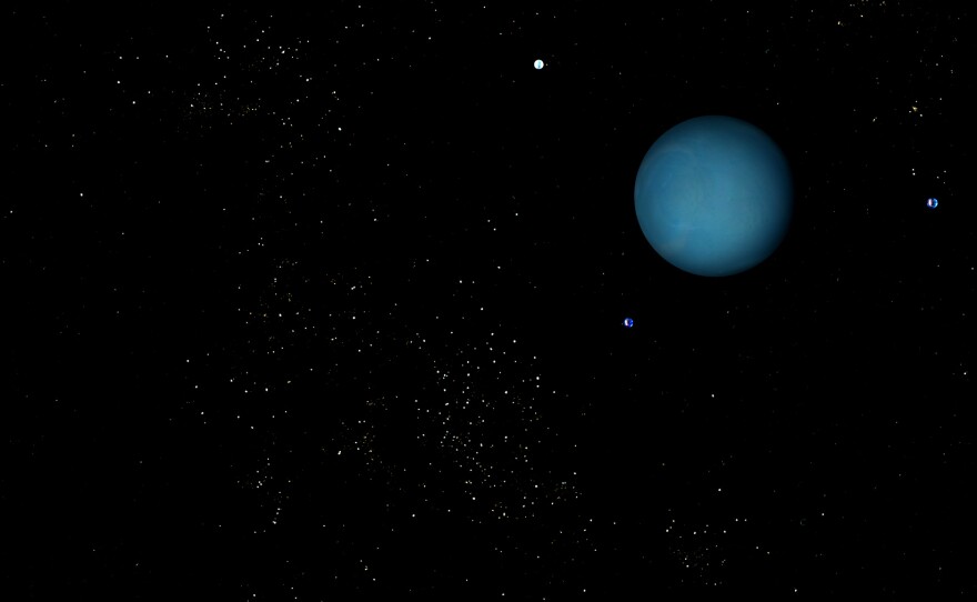Icy planet: bottom of a glass containing half and half, water, food coloring. Moons: silica gel, food coloring. Stars: sugar, cinnamon, cumin.