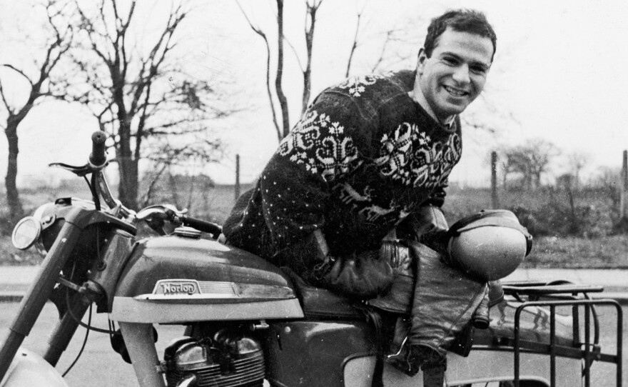Sacks with his 250cc Norton motorcycle in 1956.