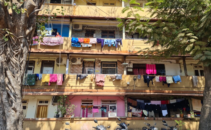 Apartment buildings on the edge of Dharavi, India's largest slum. Social workers have been holding workshops in Dharavi to educate women about sexual violence and consent while the Delhi High Court weighs whether to criminalize marital rape.
