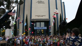 The finale launch at a past Paper Airplane Festival. The festival brings together families to participate in activities revolving around building and flying space-themed paper airplanes.