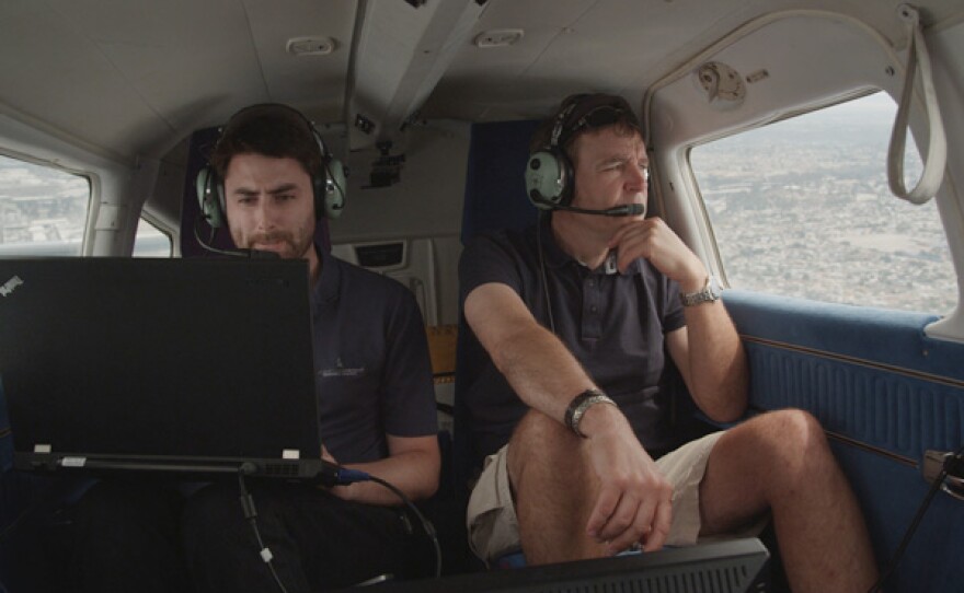 Daniel Oakley and Mark Evans testing shark spotting technology.