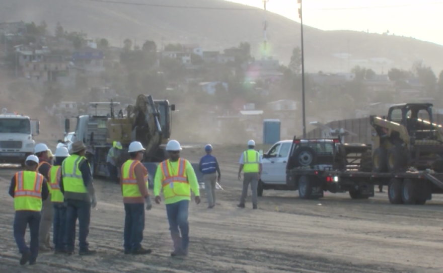 U.S. Customs and Border Protection prepares a construction site to build prototype samples of the proposed wall along the border between the United States and Mexico in San Diego, Sept. 26, 2017.