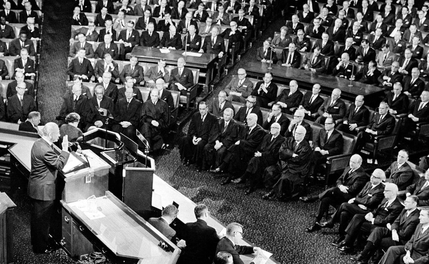 President Lyndon Johnson said during his 1965 State of the Union address "This, then, is the state of the union: Free and restless, growing and full of hope."