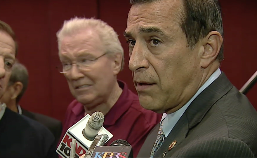 Rep. Darrell Issa (R-Vista) voted in favor of repealing the Affordable Care Act. He speaks to the media on election night at Golden Hall in downtown San Diego, Nov. 8, 2016.