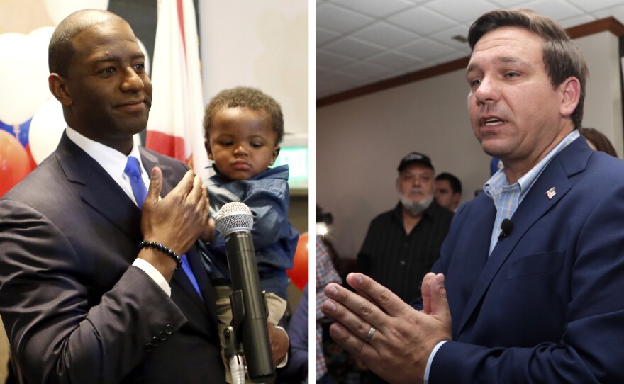 Democrat Andrew Gillum's surprise victory in the Florida gubernatorial primary sets up a race between a young, black progressive and Rep. Ron DeSantis, a Republican who has staked his political career on his ties to President Trump.