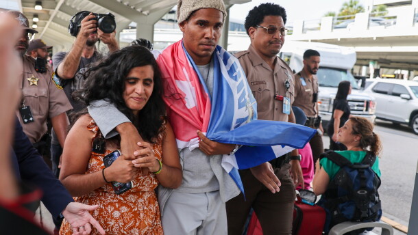 Cuban dissident artist Luis Manuel Otero Alcántara arrives at Miami International Airport on Saturday, July 18, 2026, after serving a five-year prison sentence in Cuba.