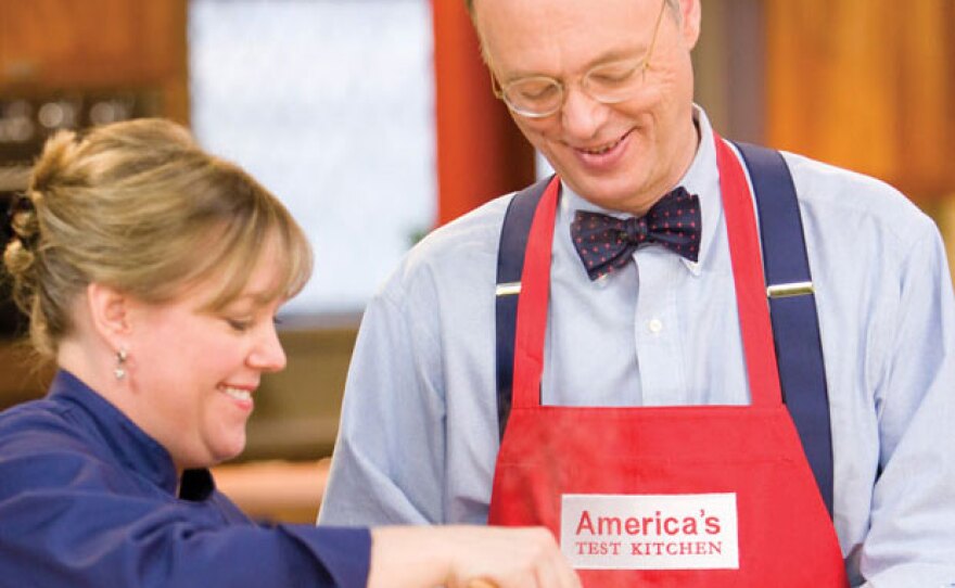 In season nine of AMERICA'S TEST KITCHEN FROM COOK'S ILLUSTRATED, host Christopher Kimball and the test kitchen team explore delicious recipes and ingredients, new cooking technologies and the science of food to help home chefs find success in the kitchen. Pictured: Christopher Kimball and Julia Collin Davison.