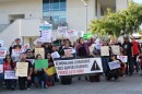 Students, staff and other community members protest at Grossmont High School before the Grossmont Union High School District's board meeting on Thursday, April 24, 2025.