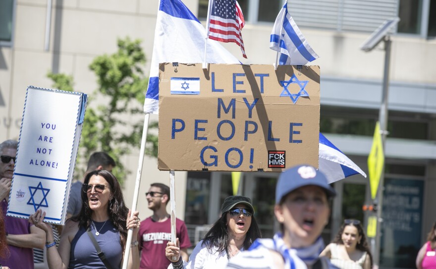 Pro-Israel counter-protest on the George Washington University campus on May 2 in Washington, D.C. The rally took place a couple of blocks from the Pro-Palestinian encampment at GW's University Yard.