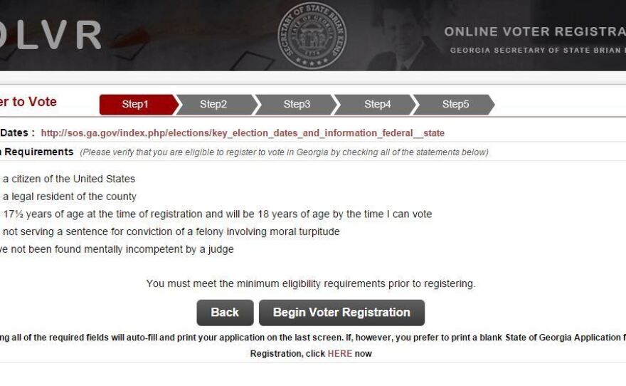 Georgia's online voter registration website.