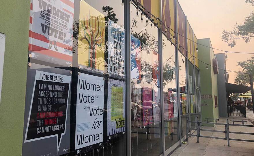 "Get Out The Vote" poster exhibition works installed at Art Produce Gallery in North Park and in three other locations in San Diego in September 2020 through election day.