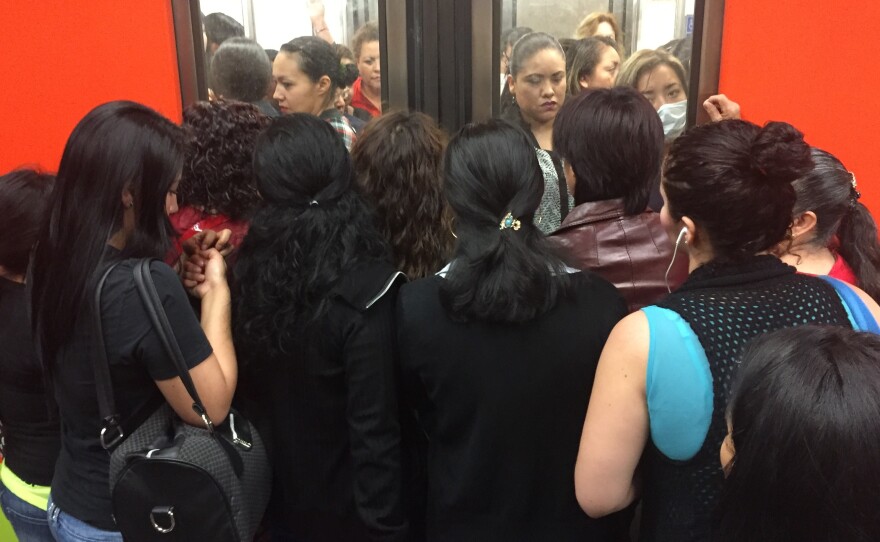 Mexico City's already congested subway has become even more crowded since the government has limited the number of cars on the street to combat smog.