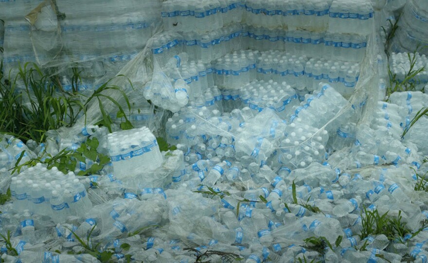 Millions of undistributed water bottles, Puerto Rico, Summer 2019.