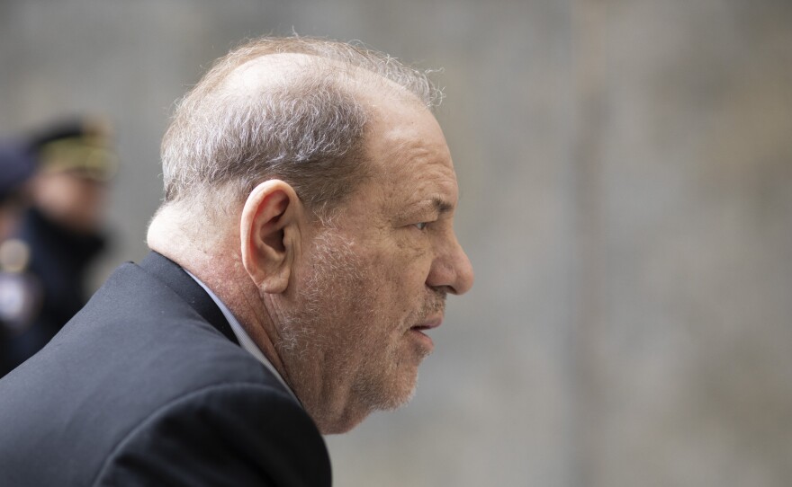 Harvey Weinstein arrives at a Manhattan courtroom for his rape trial on Monday. This week, prosecutors wrapped up their case against the former Hollywood producer.