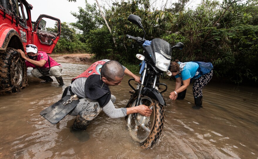 The roads are muddy on the way to the Simón Trinidad camp, a two-hour journey from Mesetas.