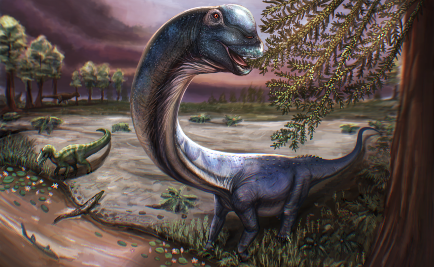 An artistic illustration of the Nagatitan, the largest dinosaur discovered in Southeast Asia.
