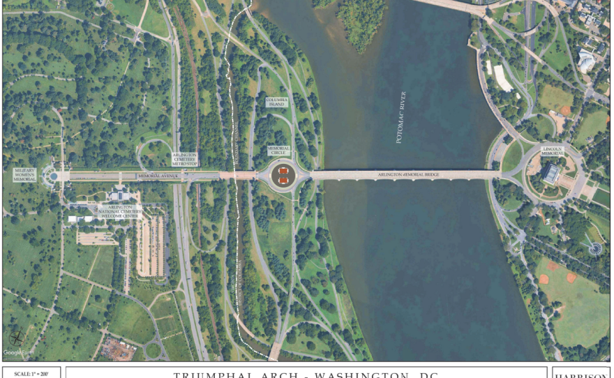 The Trump administration's proposal for the arch includes this map, showing how Memorial Circle is situated between multiple historic landmarks.