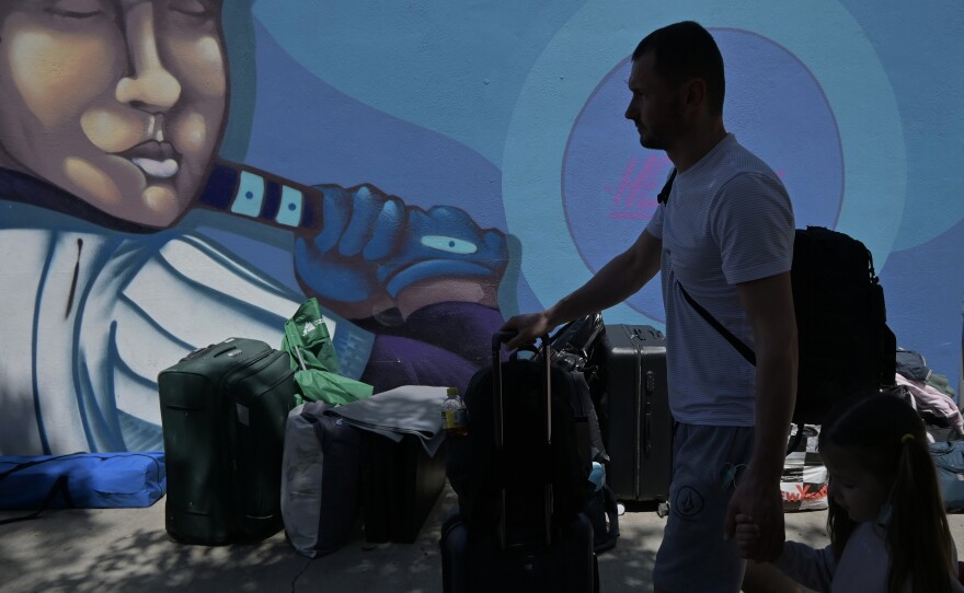 Ukrainian refugees arrive at the shelter in Tijuana.