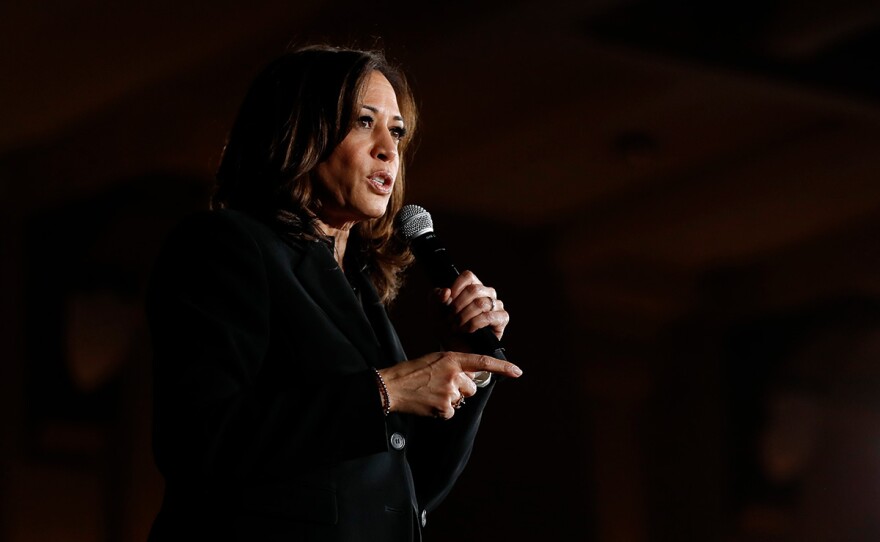 Sen. Kamala Harris speaks during a town hall meeting at the University of Iowa, Wednesday, April 10, 2019.