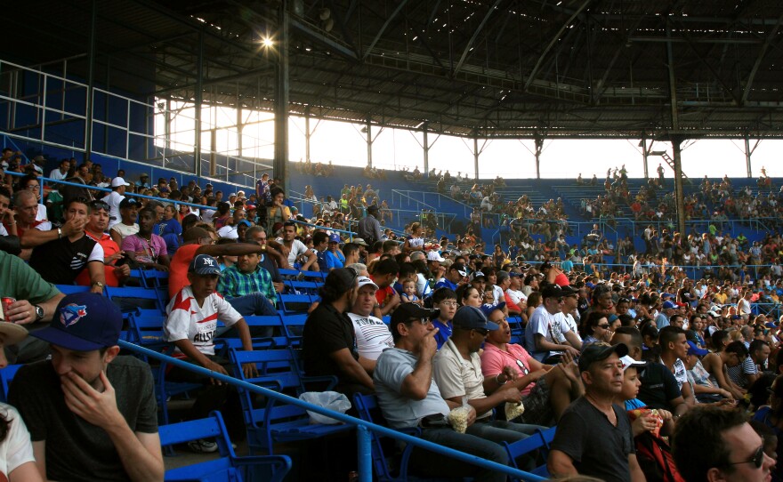 The crowd at Latin American Stadium watches a game.