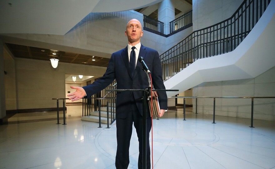Carter Page, former foreign policy adviser for the Trump campaign, speaks to the media after testifying before the House intelligence committee on Nov. 2, 2017.