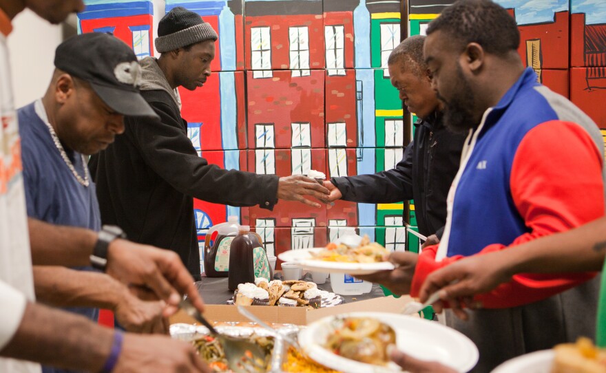 Participants are served dinner after their meeting.