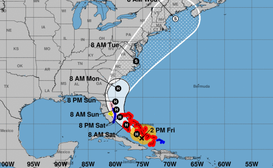 Hurricane Isaias will maintain its hurricane status for several days, as it nears West Palm Beach, Fla., the National Hurricane Center says. The storm's forecast cone predicts it will hug the southeastern U.S. coast.